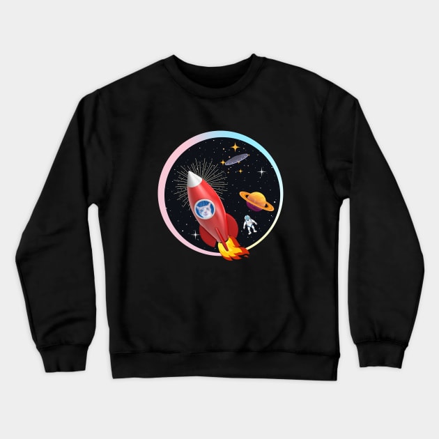 Cat in Rocket 3 (Orange Kitty) Crewneck Sweatshirt by leBoosh-Designs